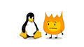 Firey next to Tux (Linux's mascot), teasing a Linux port of the game.